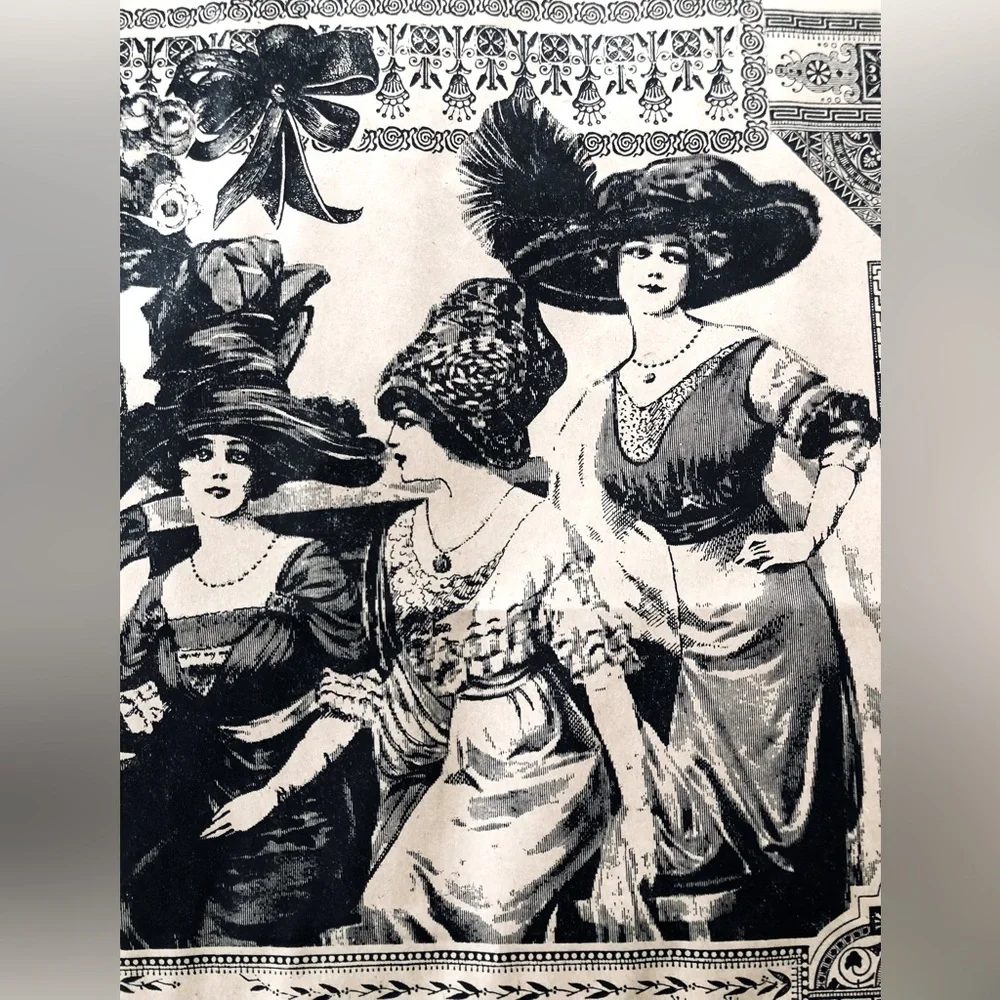 Victorian fashion lithograph Paper gift bags stiff handles Natural Black 16x13x6